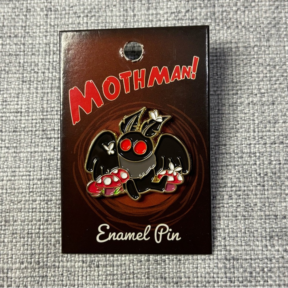 Chibi Mothman with Mushrooms Enamel Pin